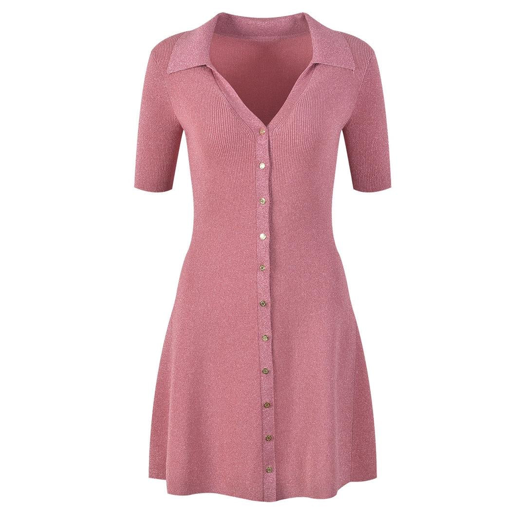 Soft Ribbed A-Line Mini Dress with Button-Down Closure