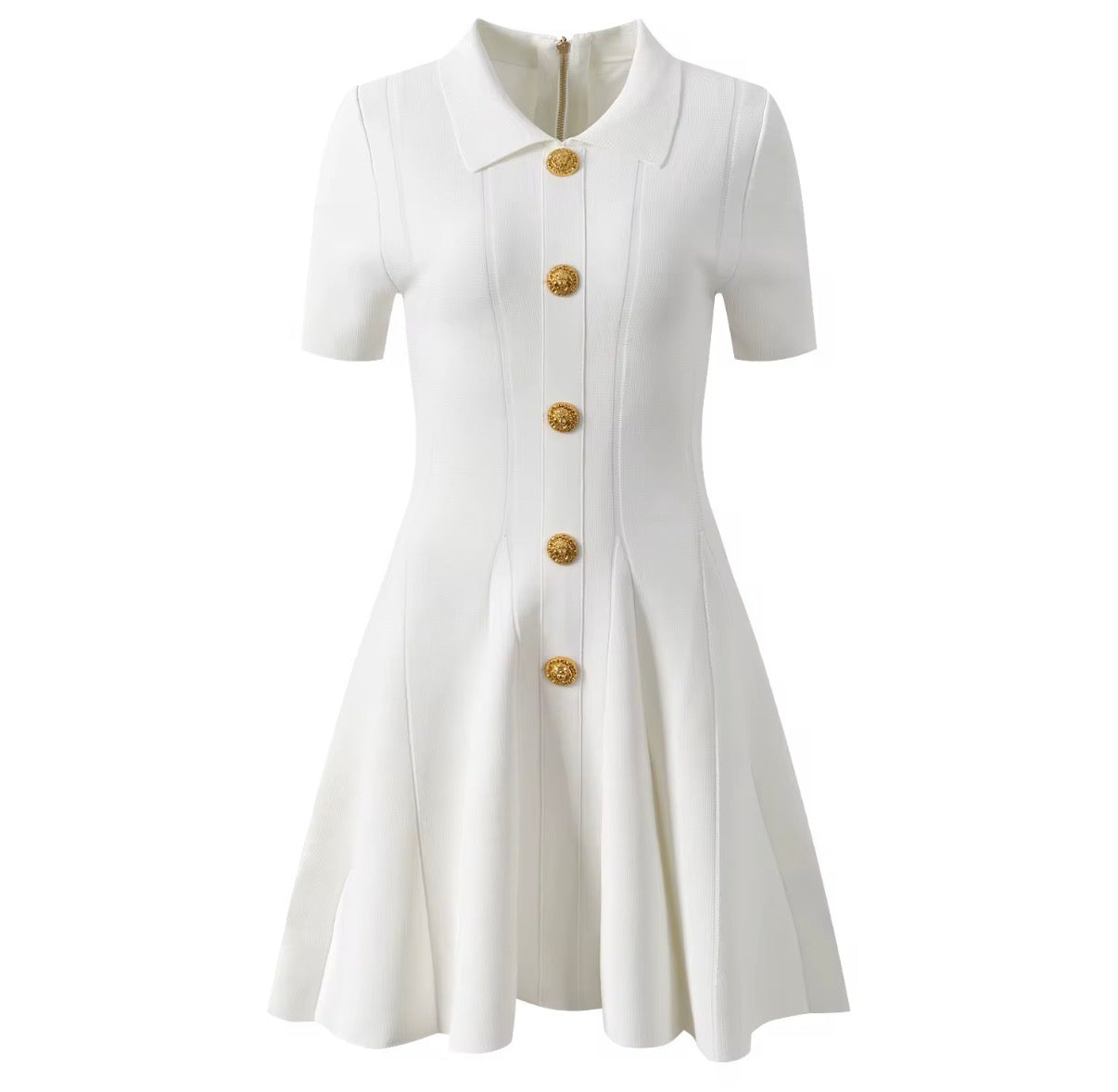 Golden Button Flare Dress