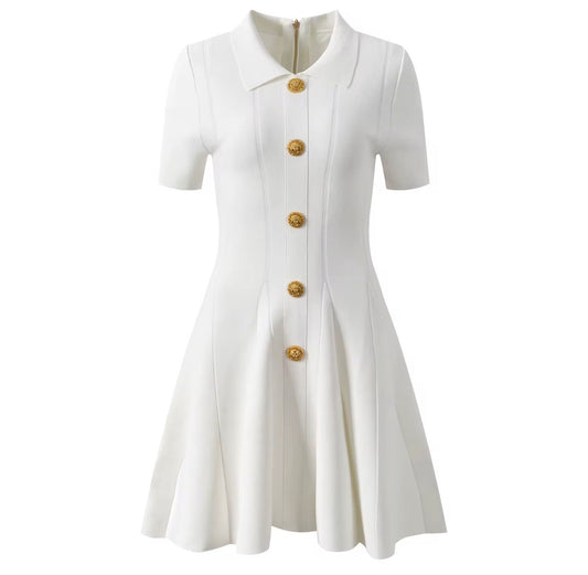 Golden Button Flare Dress