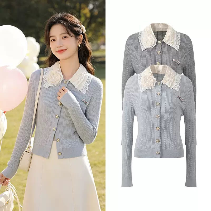 Pearl Rose Lace Collar Cardigan