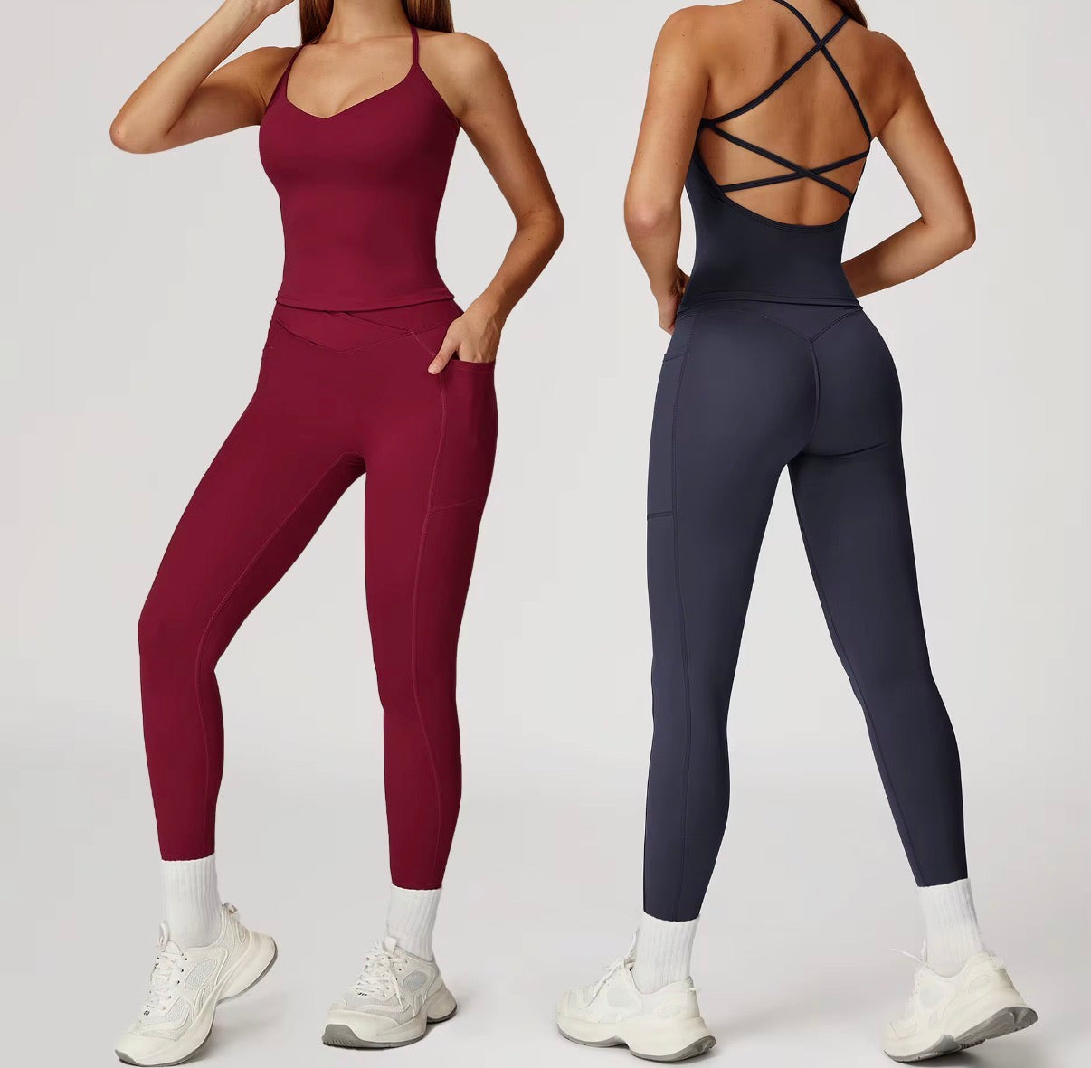 Strappy Cross-Back Sculpting Pocket Active Set