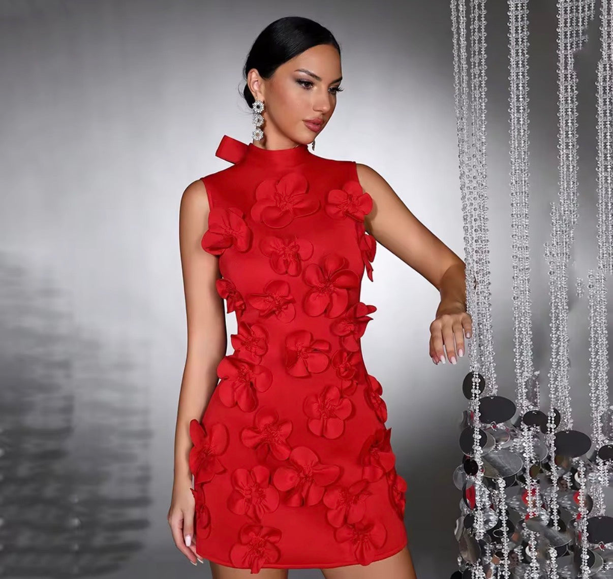3D Floral Bow Mini Dress