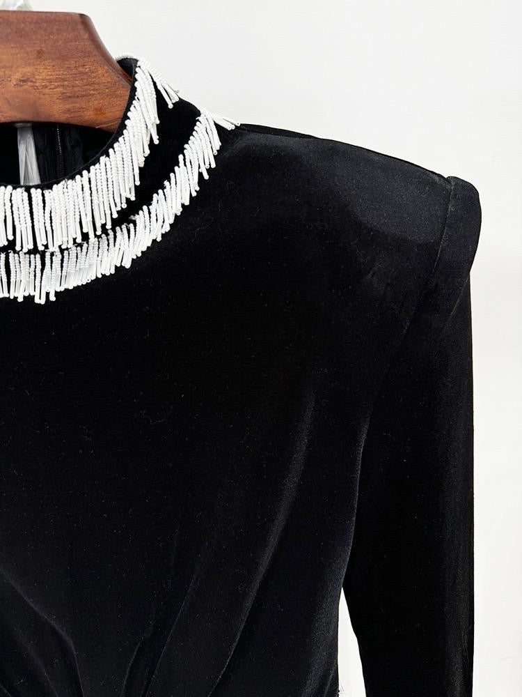 Crystal Fringe Velvet Mini Dress