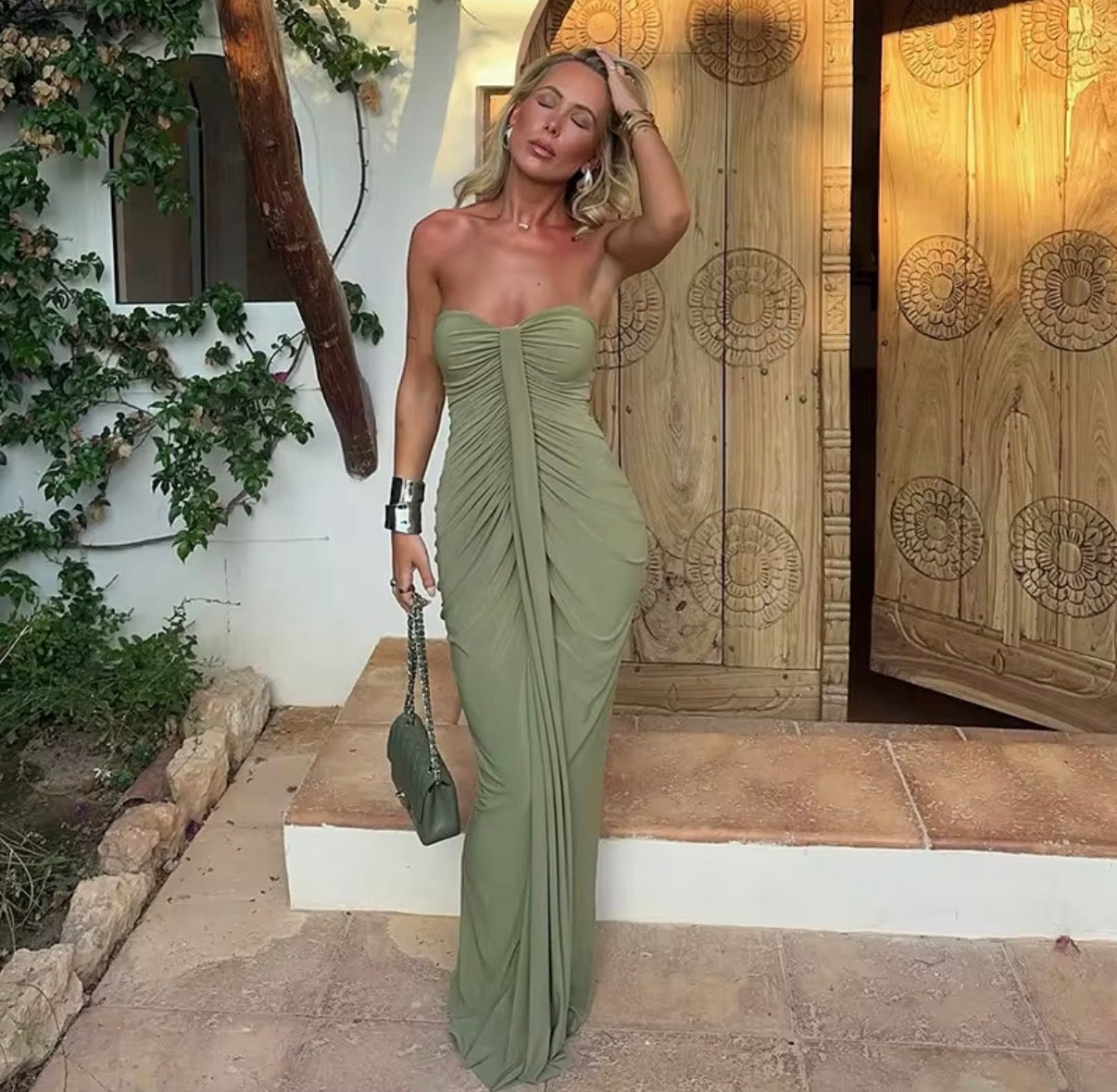 Strapless Ruched Maxi Dress