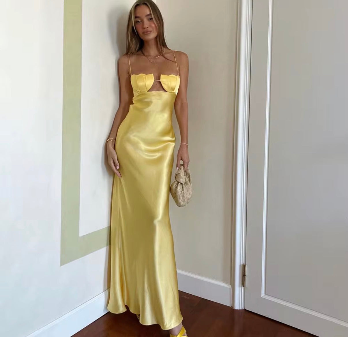Silk Slip Corset Maxi Dress with Tie-Strap Detail