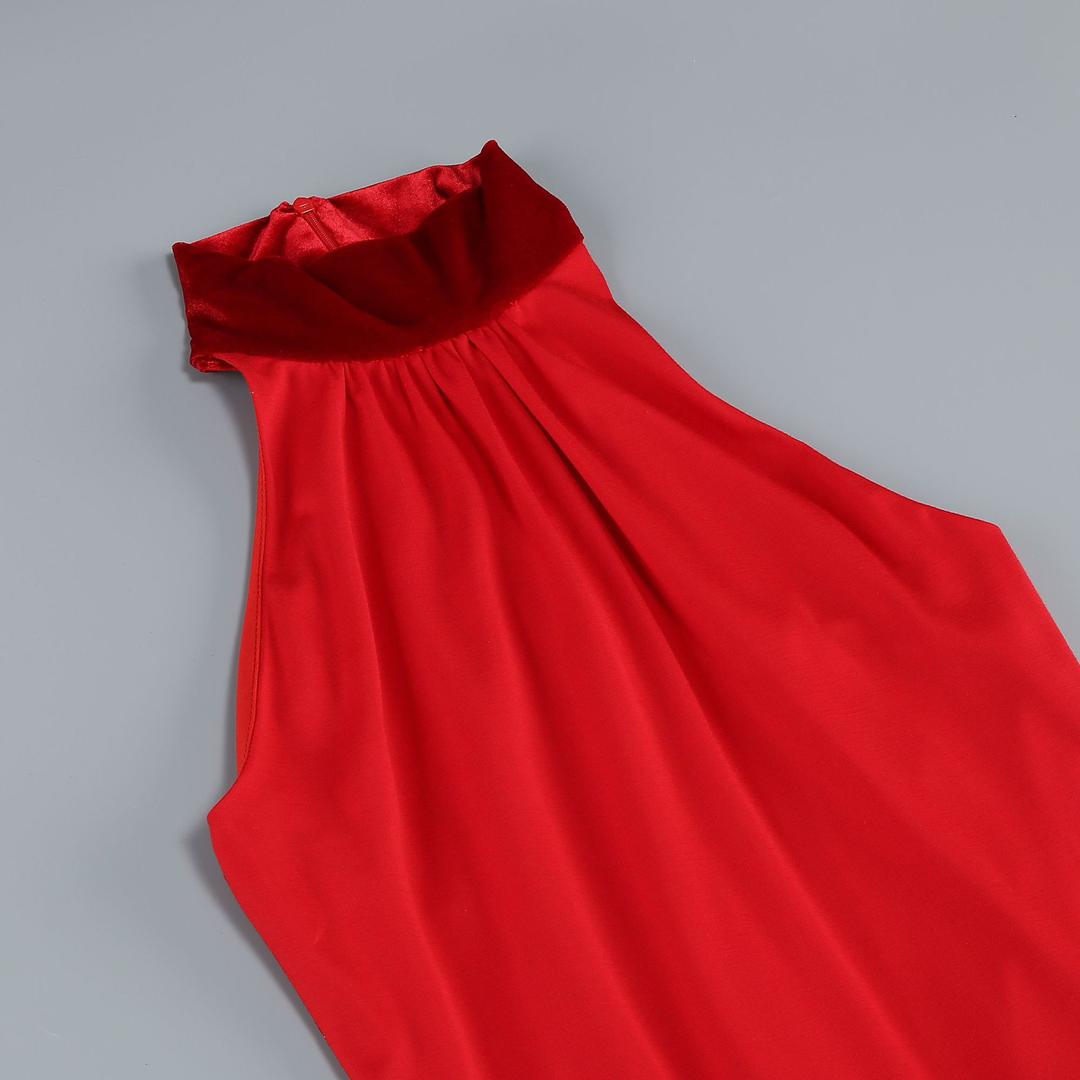 Halter Neck Velvet Maxi Dress