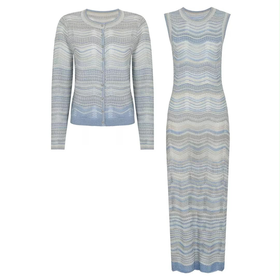 Wave Knit Maxi Dress & Cardigan Set