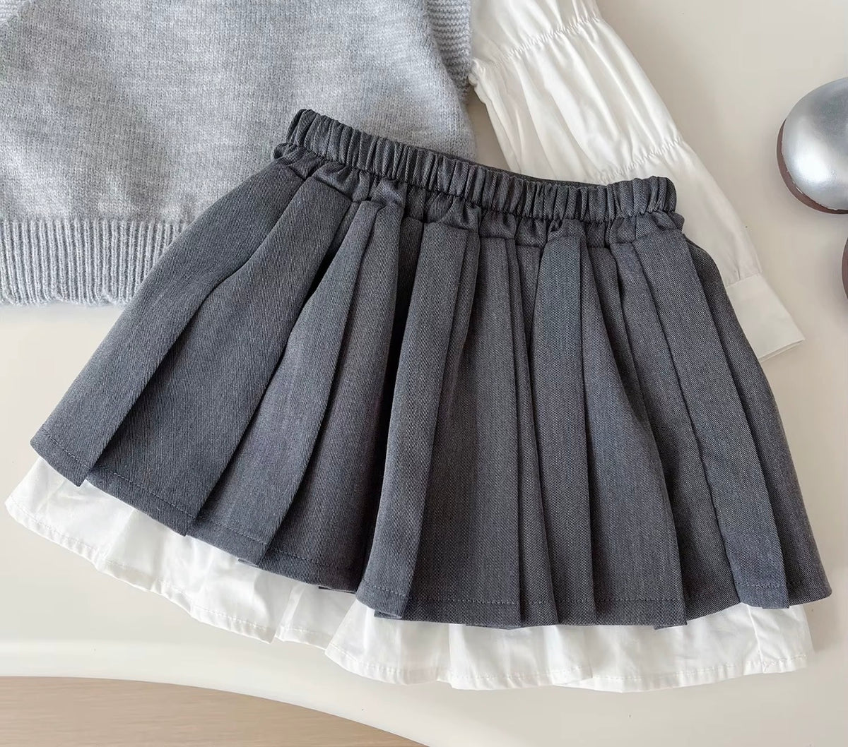 Preppy Grey Knit Vest Skirt Set