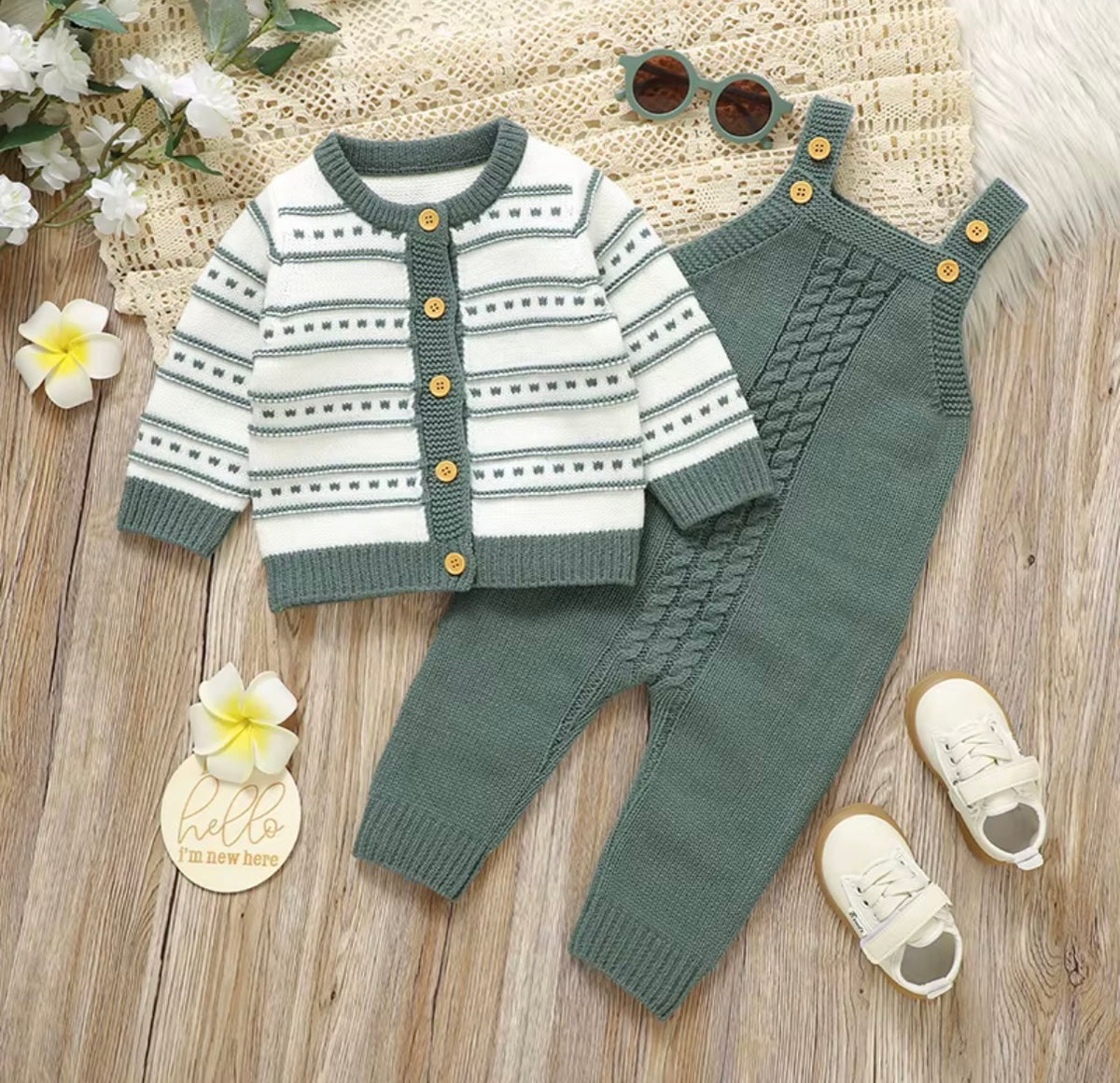 Cozy Cable Knit Overall Set