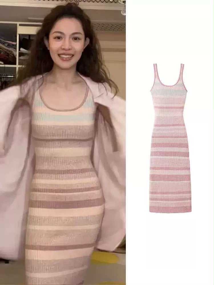 Pink Striped Knit Maxi Dress