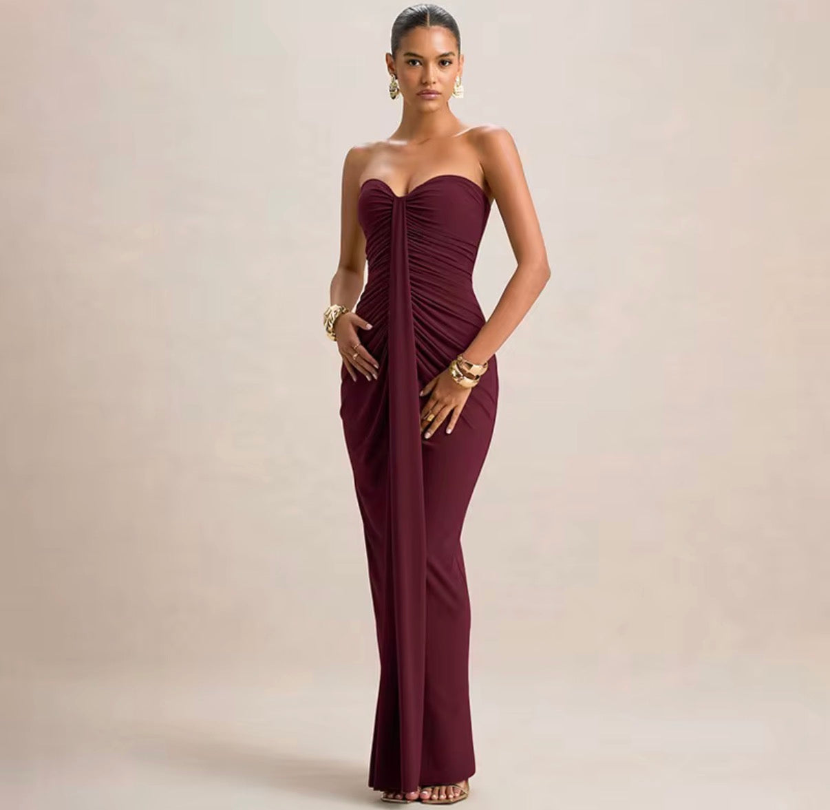 Strapless Ruched Maxi Dress