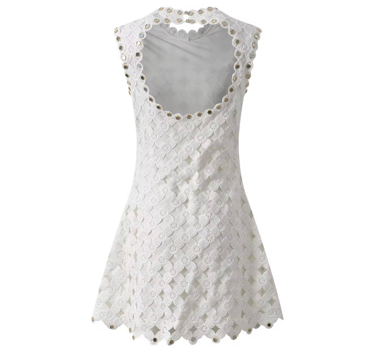 Pearl Glow Crochet Mini Dress