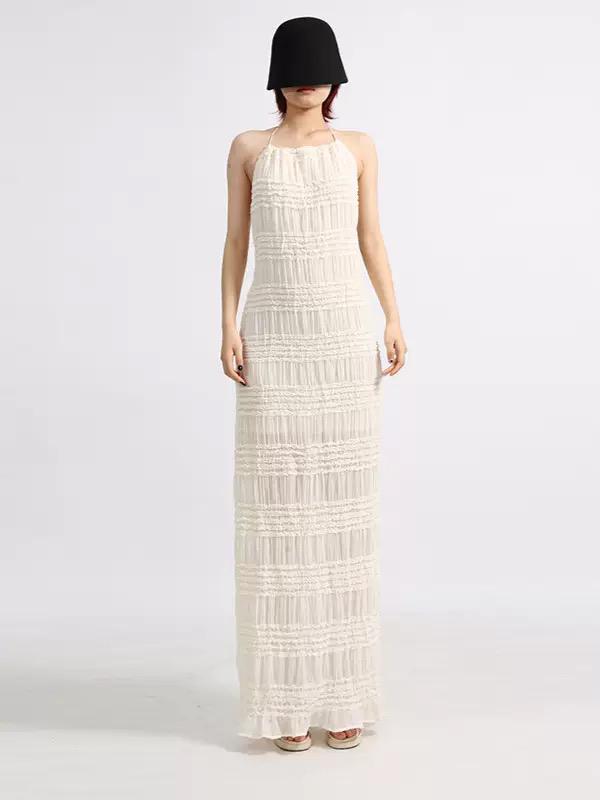 White Textured Column Maxi Dress