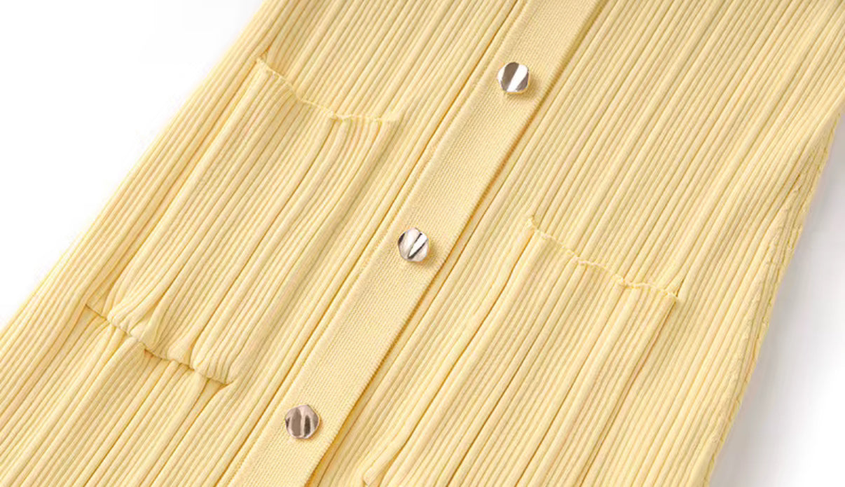 Collared Knit Maxi Dress with Pockets and Flared Hem