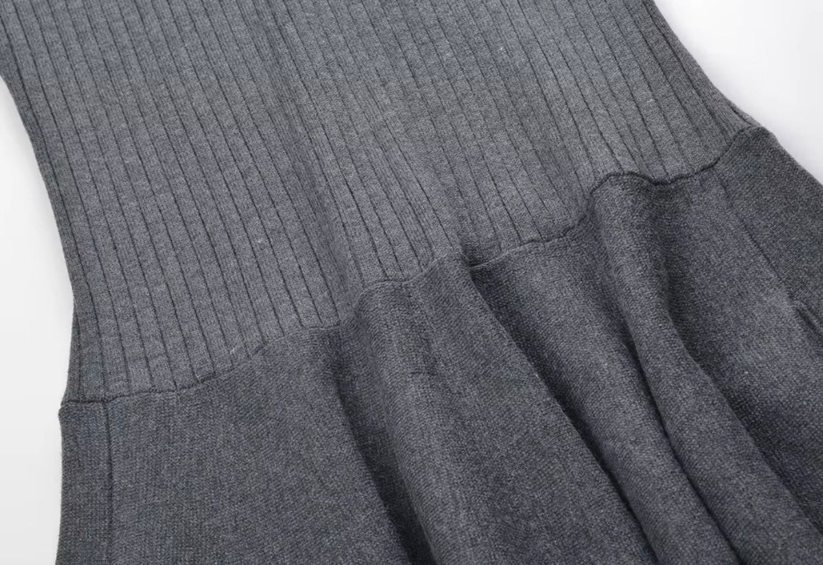 Pearl Collar Ribbed Knit Dress
