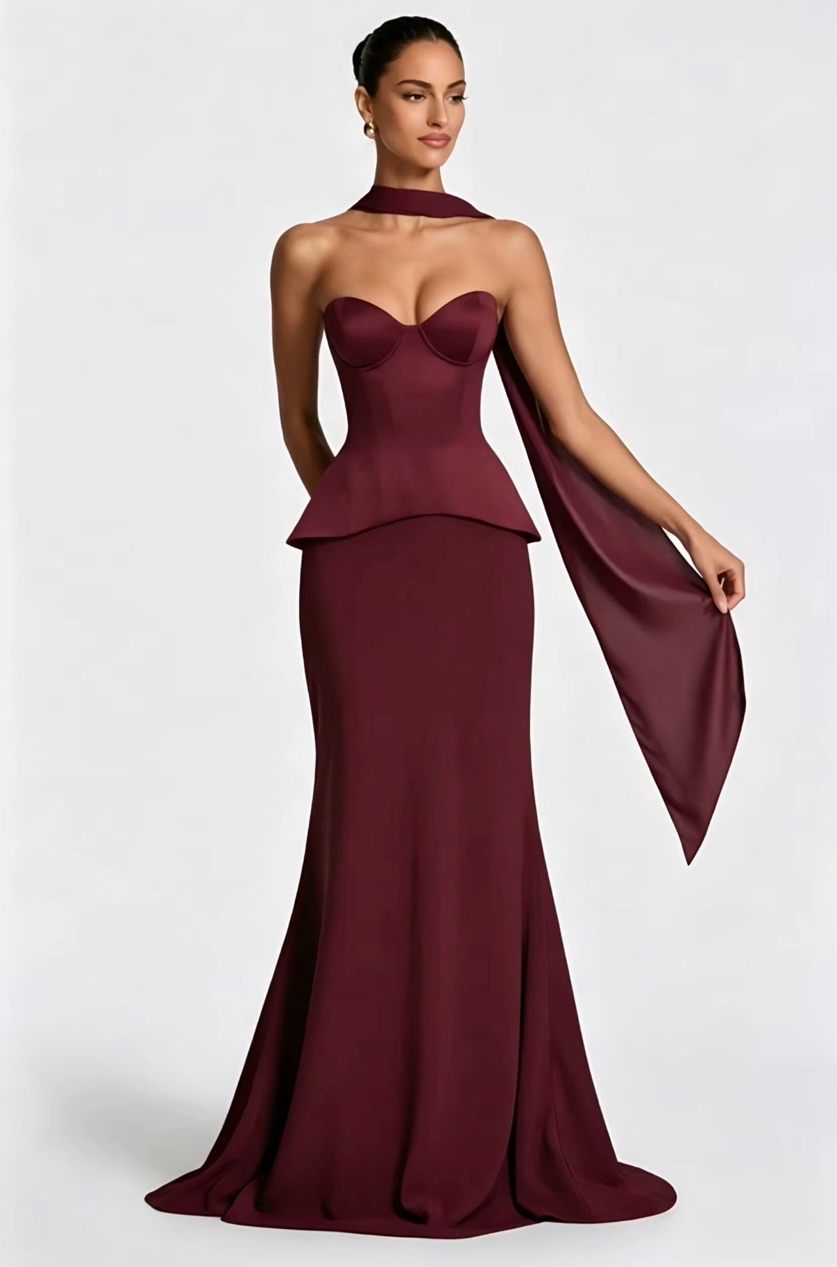 Satin Corset Scarf Maxi Dress