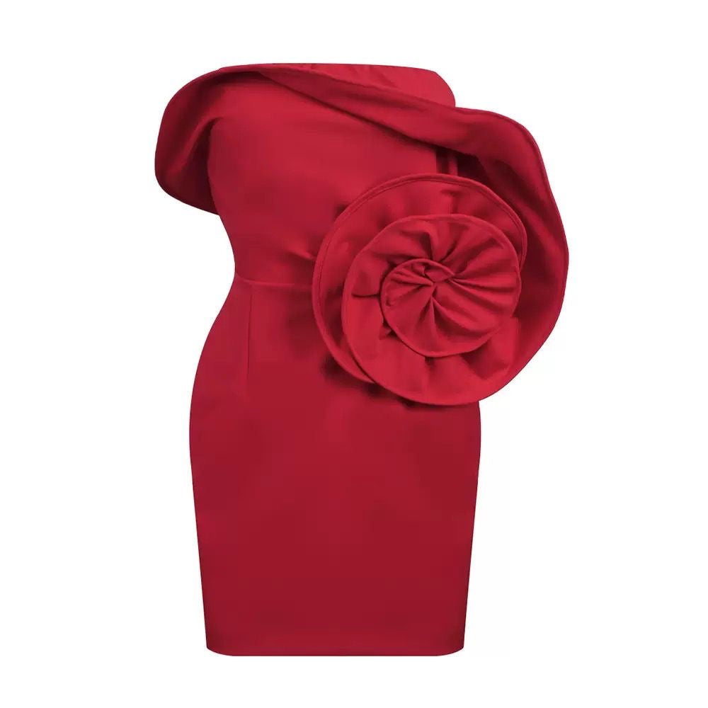 Bold strapless neckline dress with fold-over edge