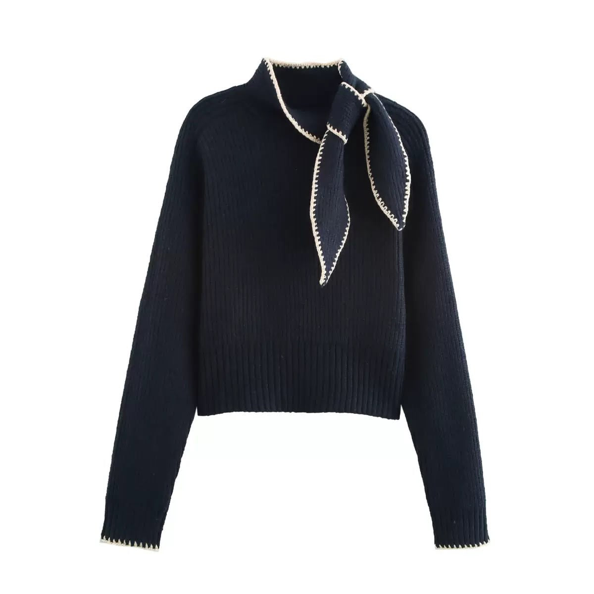 Contrast Bow Knit Sweater