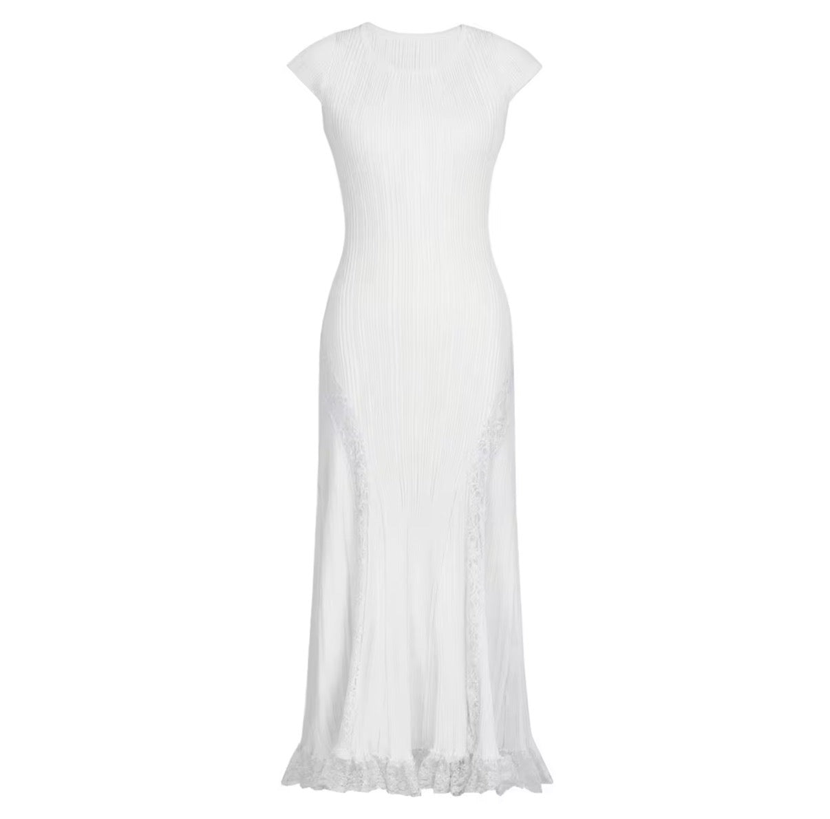 Silhouette Lace-Trim Ribbed Maxi Dress