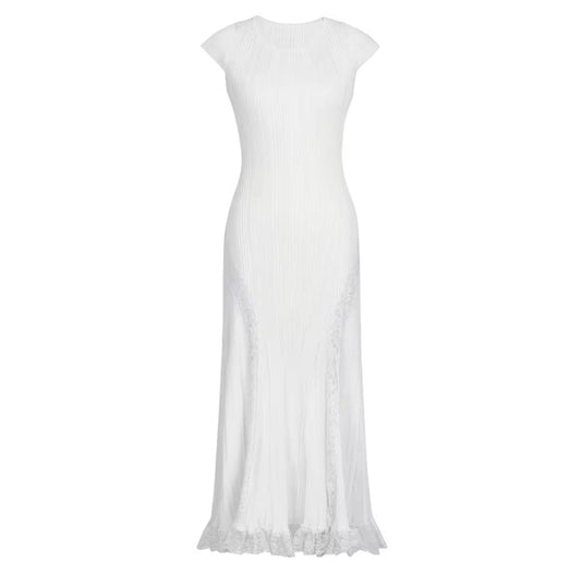 Silhouette Lace-Trim Ribbed Maxi Dress
