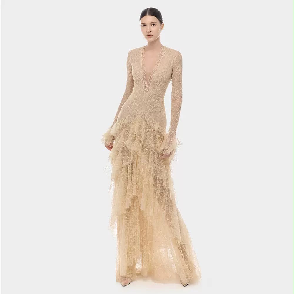 Amélie Lace Ruffle Gown