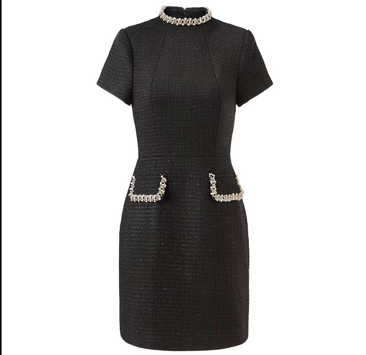Pearl Trim Tweed Mini Dress