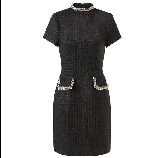 Pearl Trim Tweed Mini Dress