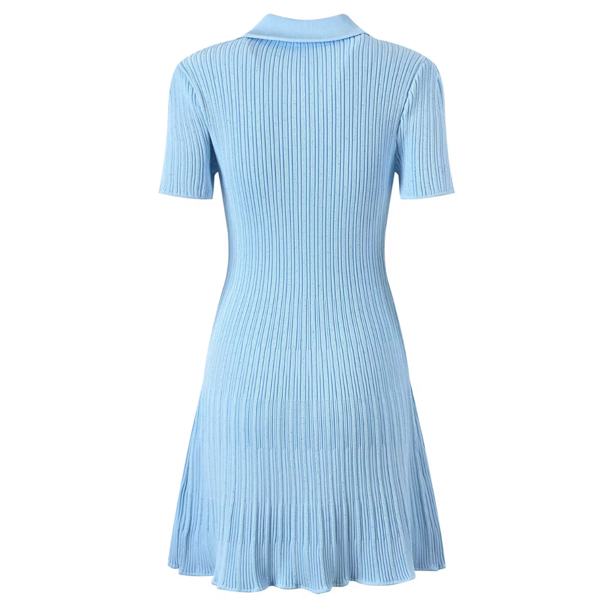 Knit Polo Mini Dress with Pearl Buttons