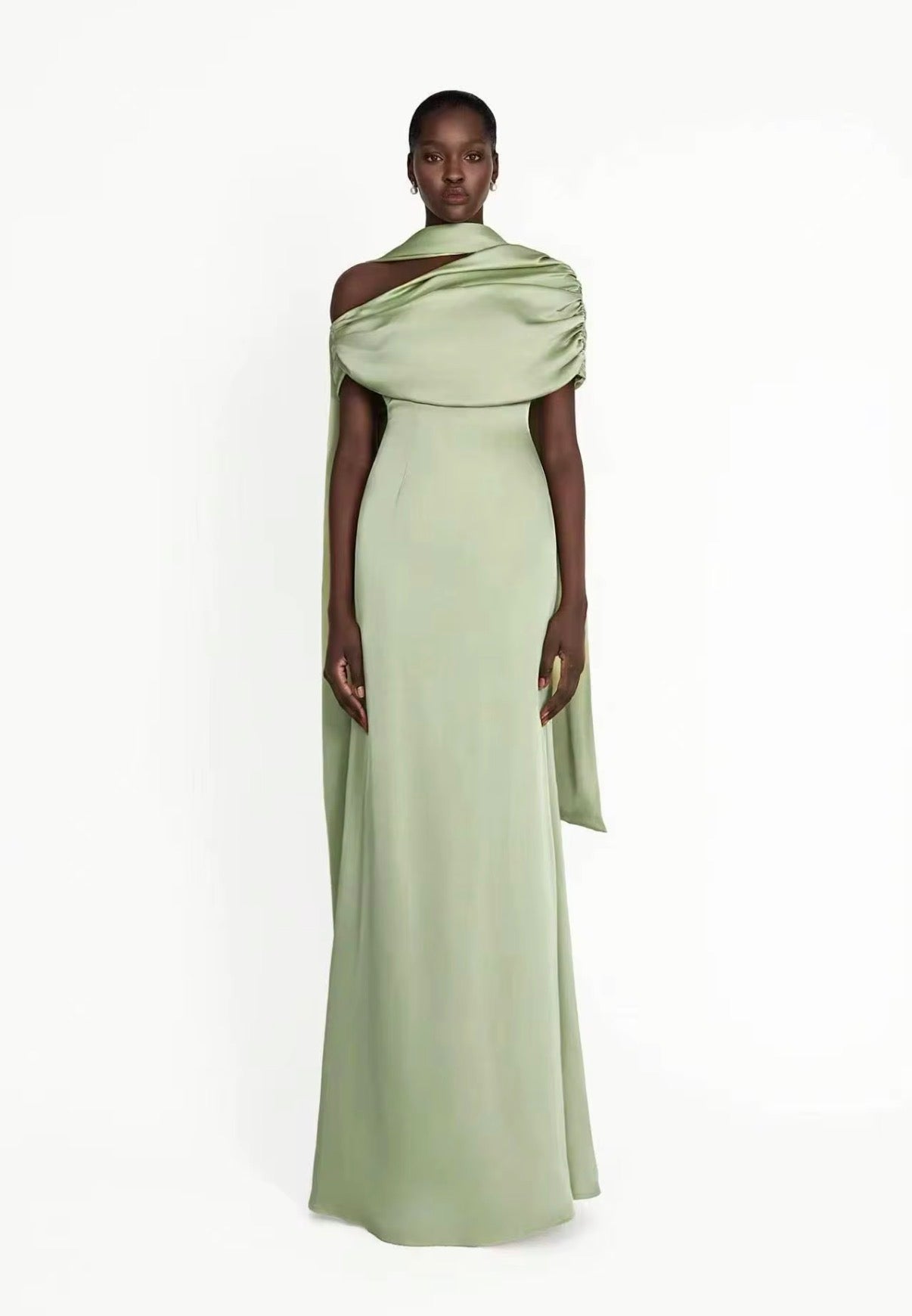 Draped Satin Scarf Gown