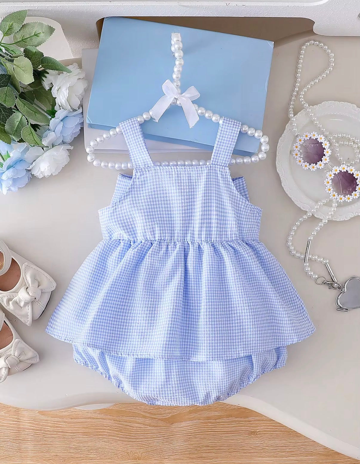 Gingham Bow Bubble Romper