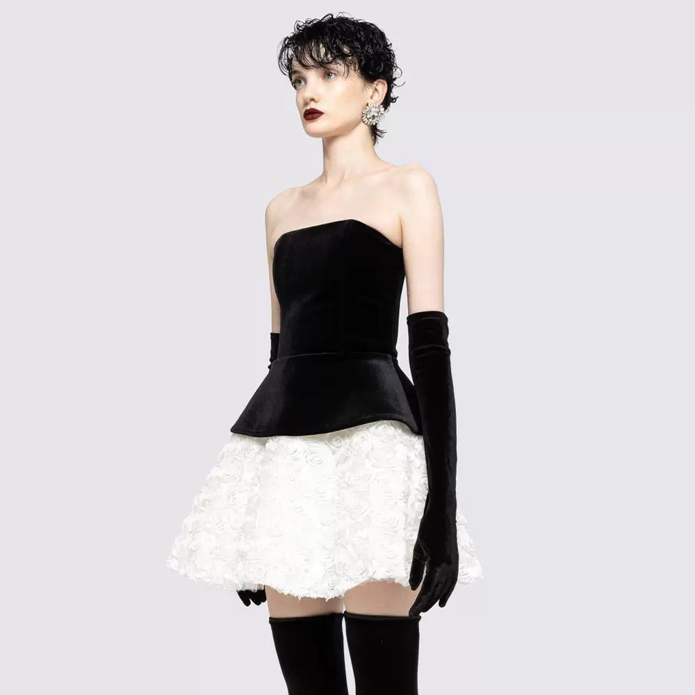 Noir Bloom Couture Mini Dress