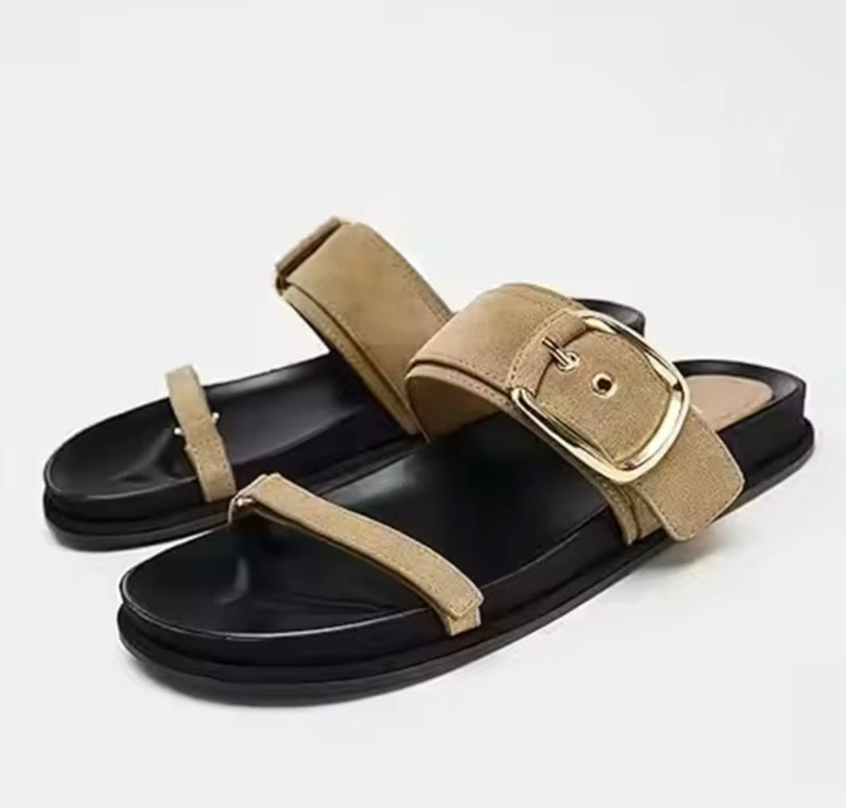 Golden Buckle Glide Slippers