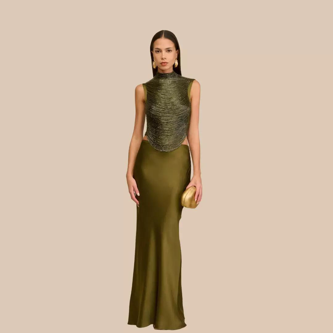 Metallic Drape Halter Set