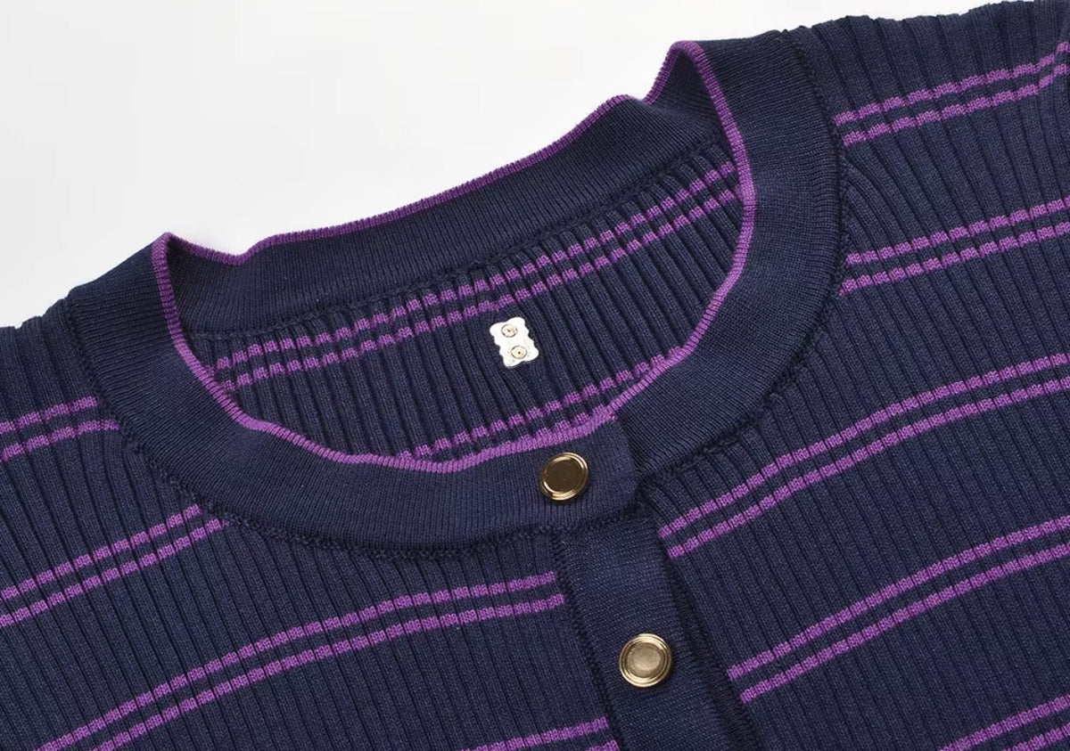 Striped Ruffle Button Knit Cardigan