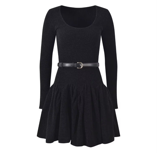 Elegant Belted Knit Dress