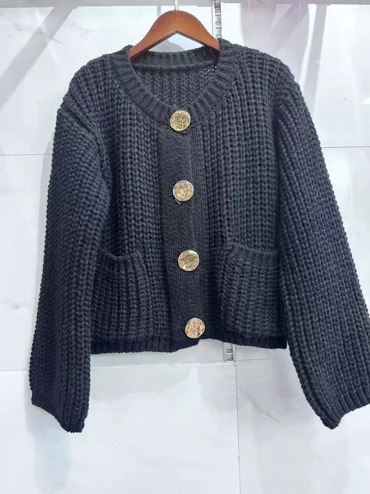 Chunky Knit Cardigan with Gold Buttons