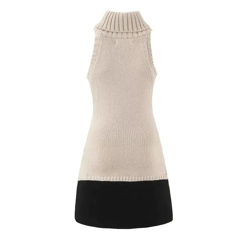 Cable Knit Sleeveless Mini Dress with Contrast Hem