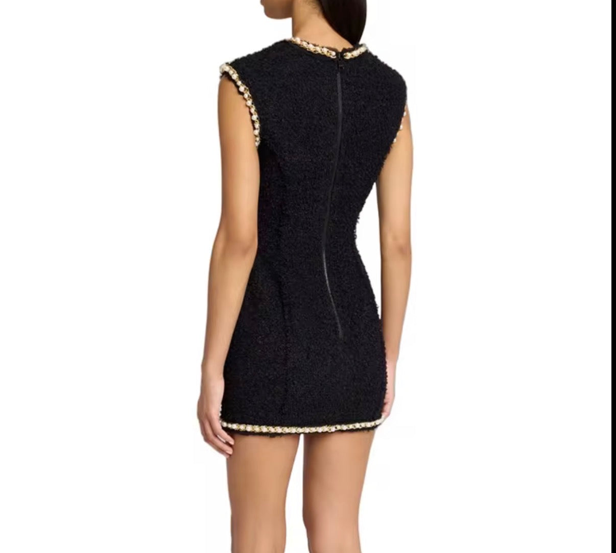 Chain Trim Tweed Mini Dress