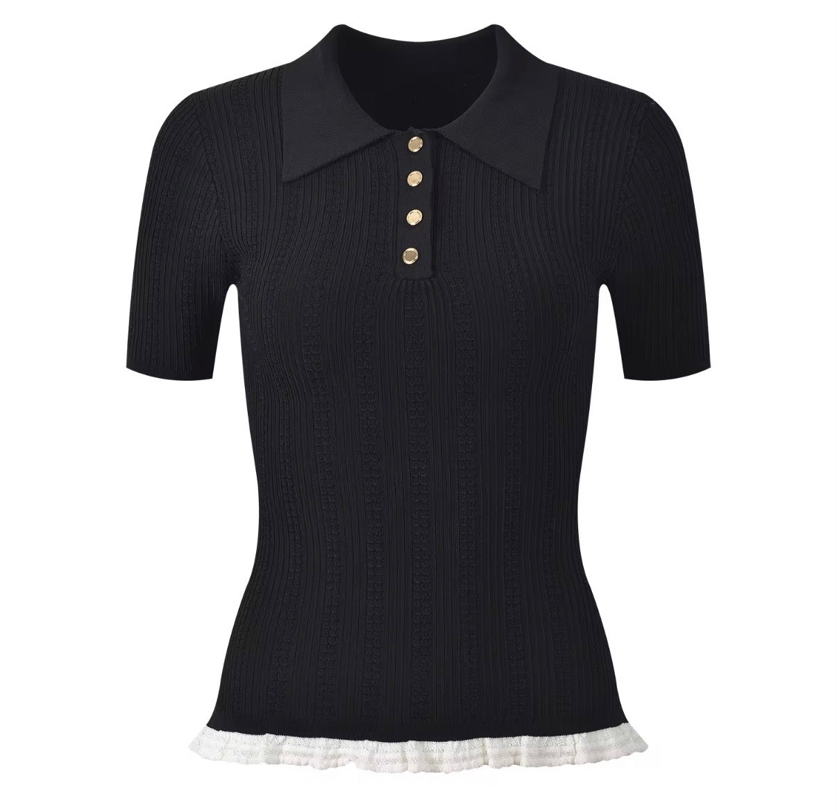 Luna Frill Knit Polo Top