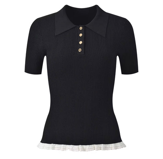 Luna Frill Knit Polo Top