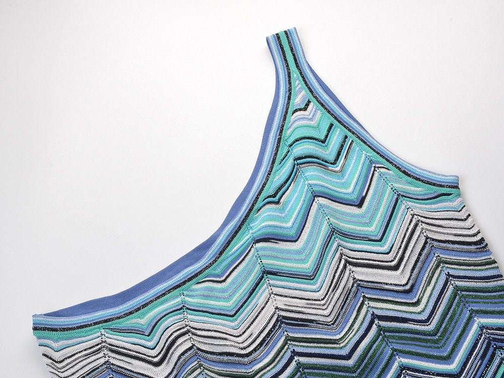 Zigzag One-Shoulder Knit Maxi Dress