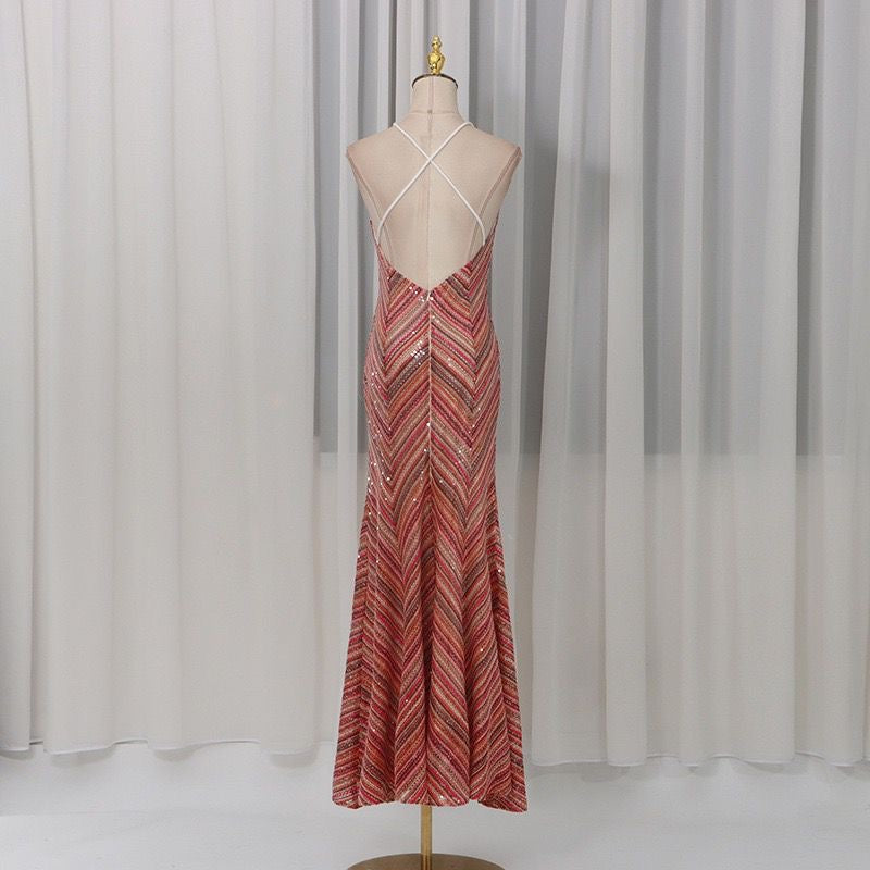 Ruby Chevron Sequin Slip Gown