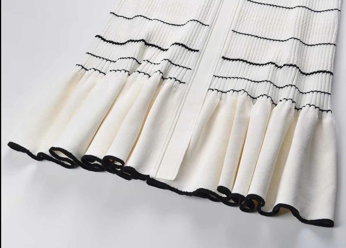 Ivory Striped Ruffle Maxi Knit Dress