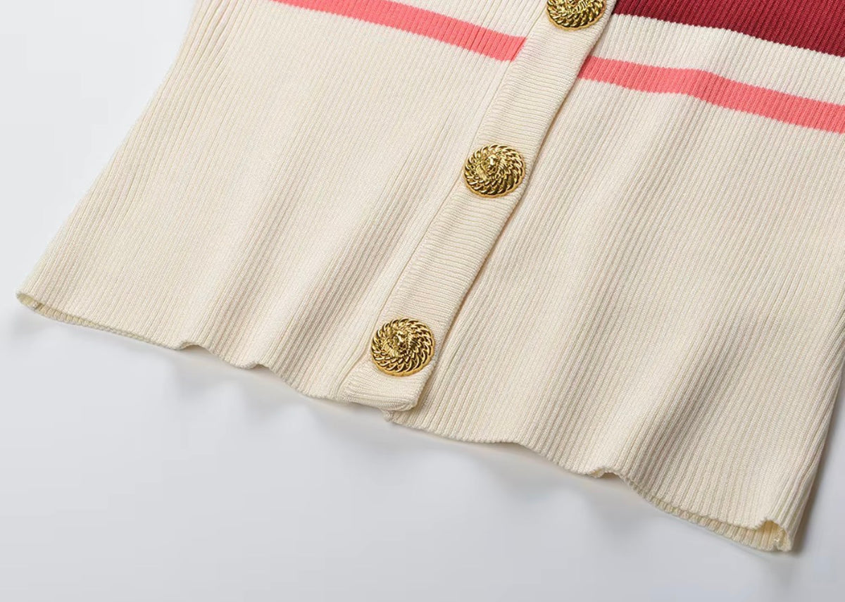 Riviera Striped Gold Button Cardigan