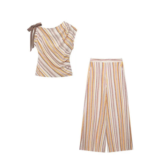 One-Shoulder Striped Set