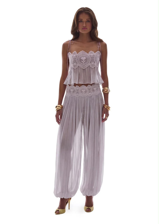 Lace Crop Top & Pleated Harem Pants Set