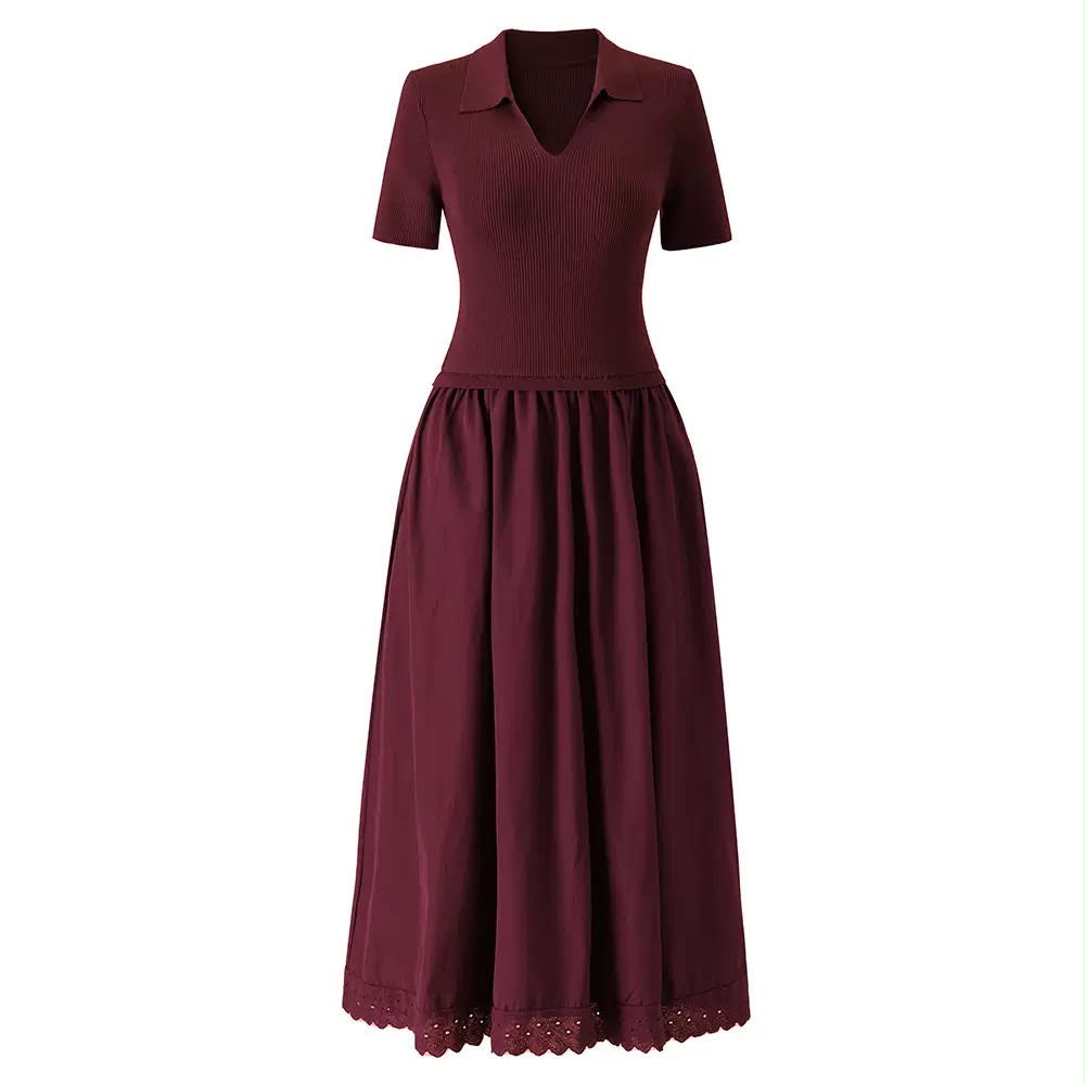 Polo Knit Lace-Trim Maxi Dress