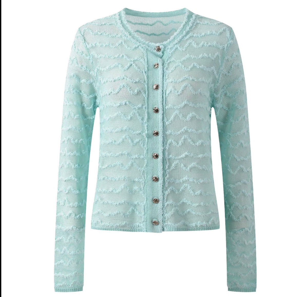 Textured Wave Knit Button Cardigan