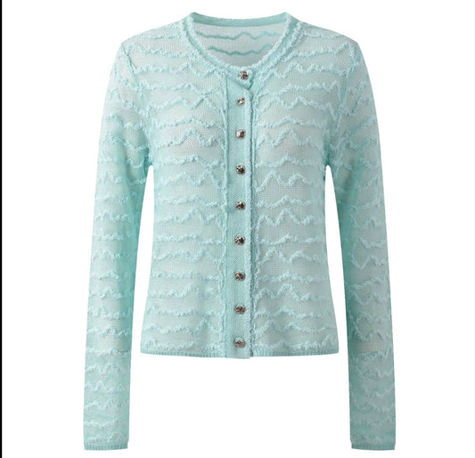 Textured Wave Knit Button Cardigan
