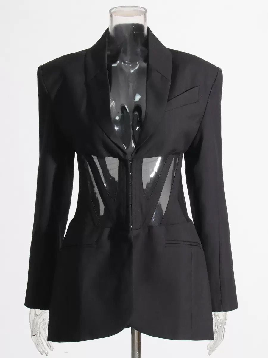 tailored fit blazer with sheer corset waist